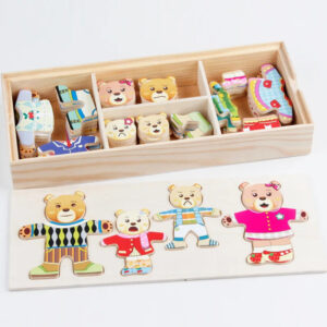 QWZ Little Bear – Puzzle en Bois pour Apprentissage du Changement de Vêtements, Jeu Éducatif pour Tout-Petits