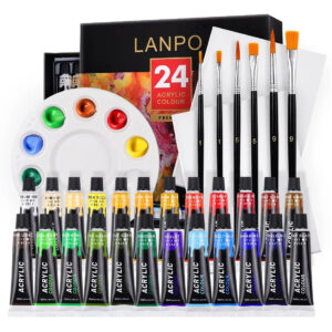 Set de Peintures Acryliques 12/24 Couleurs – Tubes 12ml avec Pinceaux et Palette pour Artistes