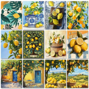 Peinture à Numéros “Citron et Lumière Romantique” – Kit DIY sur Toile avec Cadre