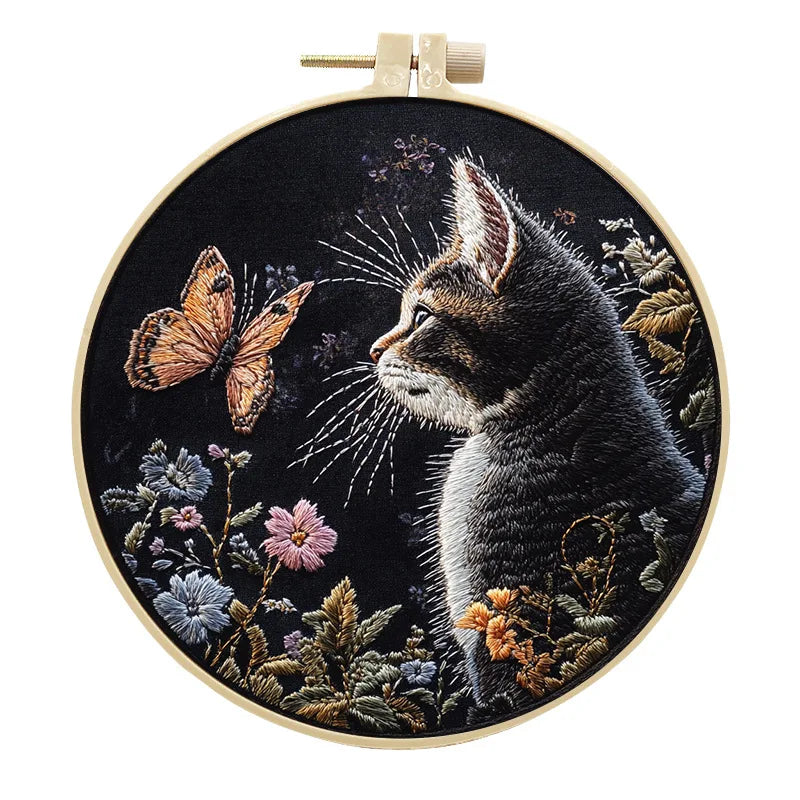 Kit de Broderie Chat et Fleurs – Débutant DIY Complet – Image 4