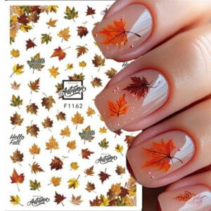 Stickers Ongles 3D Feuilles d’Automne & Hiver – Rouge, Or, Marron