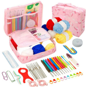 Kit de Crochet Débutant – Ensemble complet 57 pièces avec pelotes, crochets et pochette de rangement portable