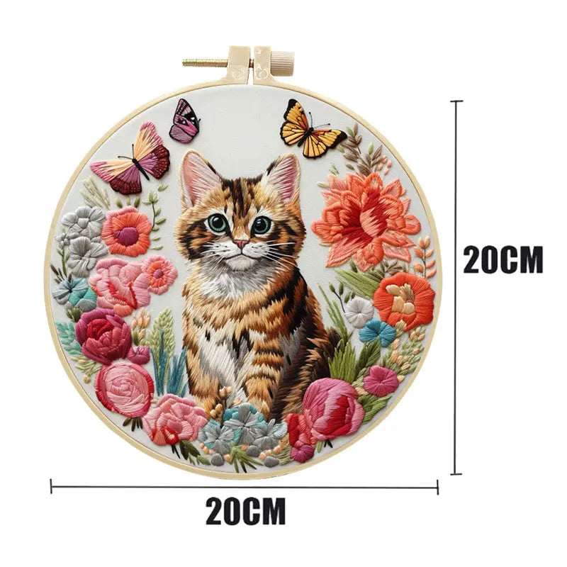 Kit de Broderie Chat et Fleur – DIY Débutant, Ensemble Complet de Point de Croix à la Main – Image 3