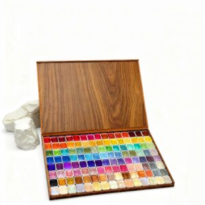 Peintures aquarelle à paillettes – 120 couleurs avec boîte en bois