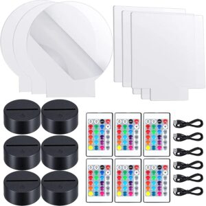 Kit 3D LED Night Light – Lot de 6 Lampes avec Socles Lumineux, Plaques Acryliques, Télécommandes et Câbles USB