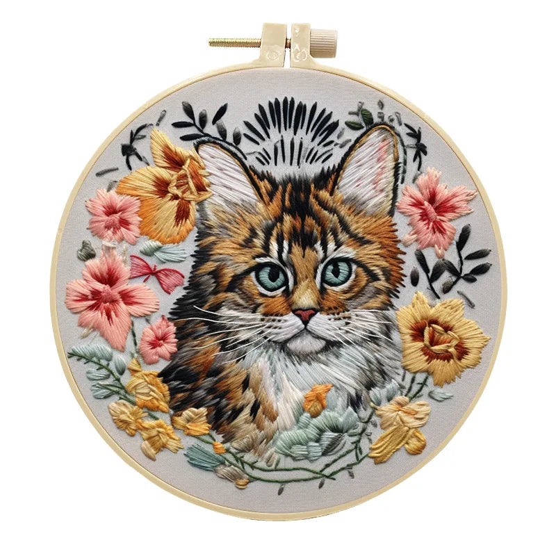 Kit de Broderie Chat et Fleur – DIY Débutant, Ensemble Complet de Point de Croix à la Main – Image 4