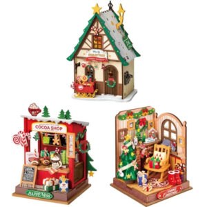 Maison Miniature DIY de Noël – Cottage Sapin avec Cheminée & Lumières | Kit 3D à Assembler