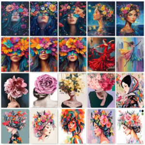 Peinture à numéros “Fille aux Fleurs” – Kit DIY Élégant sur Toile